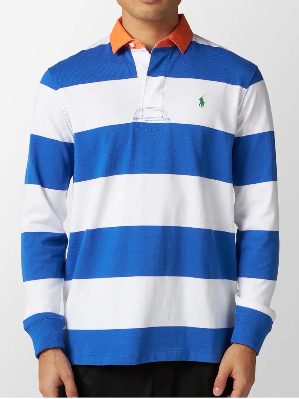 Polo Ralph Lauren Custom Fit Rugby Shirt – Men's S blue  & White Striped S
